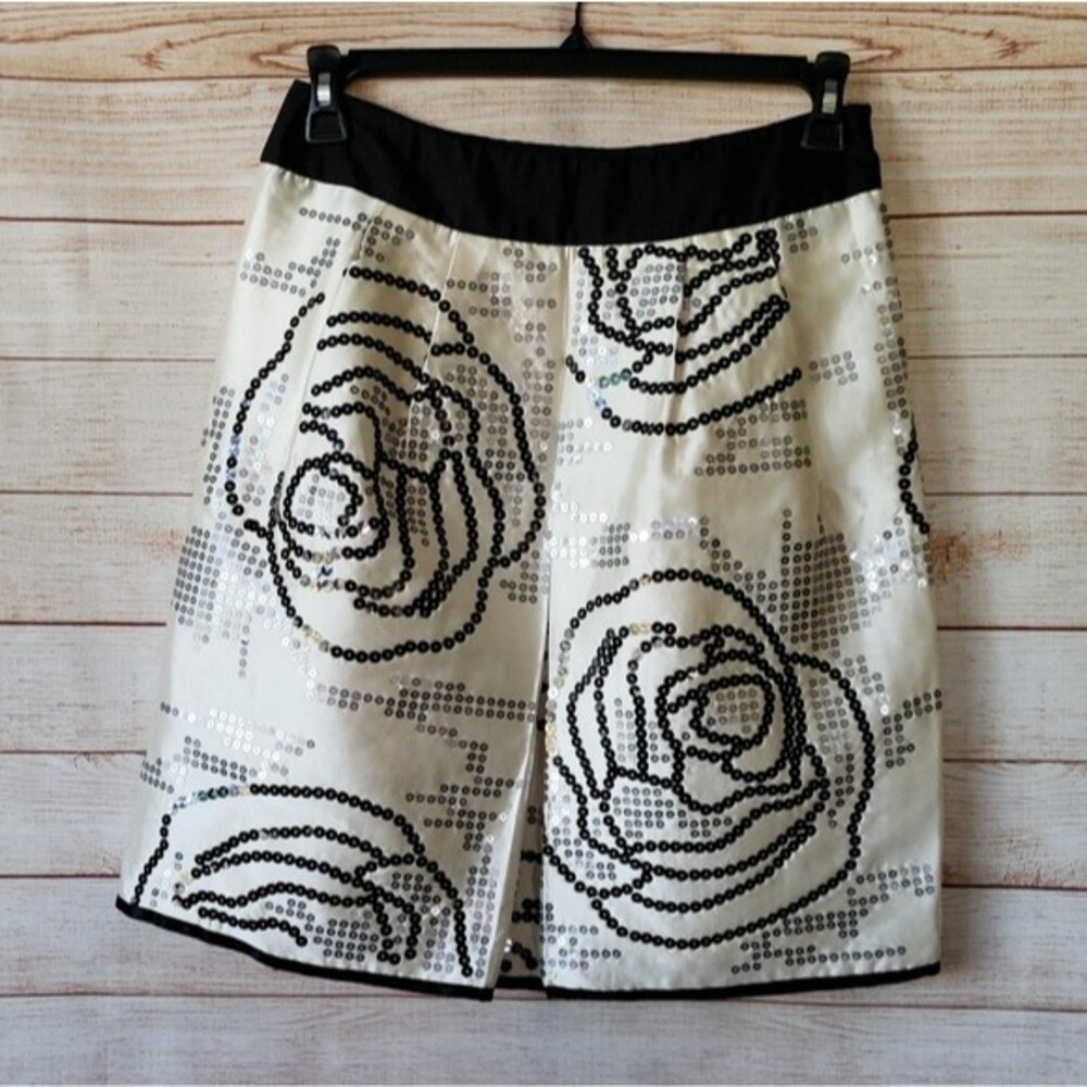 RARE! Etcetera Silk/Wool Sequined Fully Lined Pleated Skirt